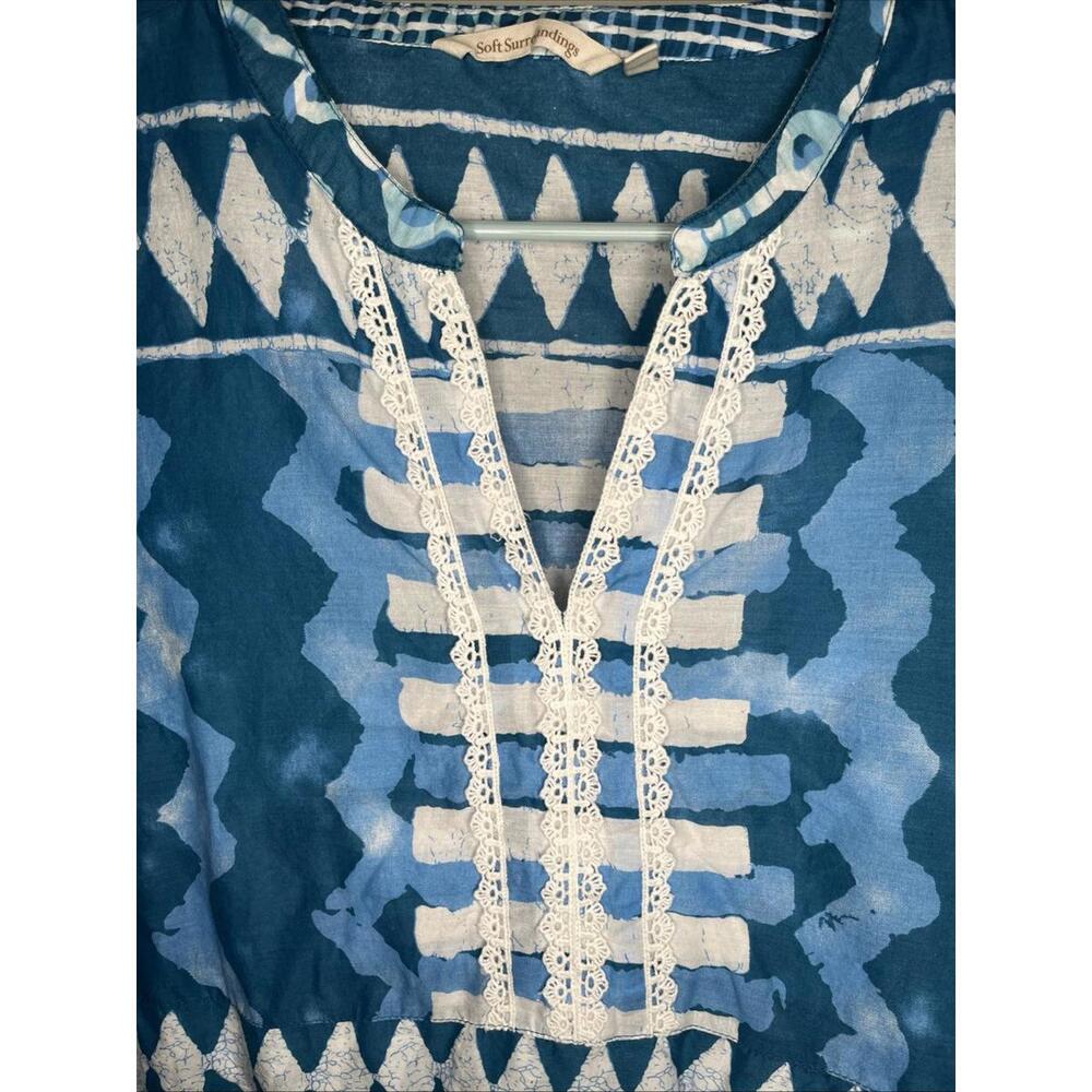 Soft Surroundings Blue And White Tunic 100% Cotton Summer Boho Size PL - Picture 2 of 8